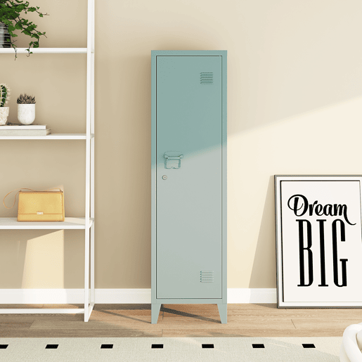 Cacifo metálico Kurikka com 3 compartimentos em aço 137x38x38 cm - Azul cinzento en.casa