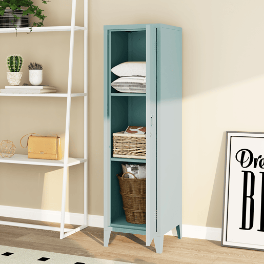 Cacifo metálico Kurikka com 3 compartimentos em aço 137x38x38 cm - Azul cinzento en.casa