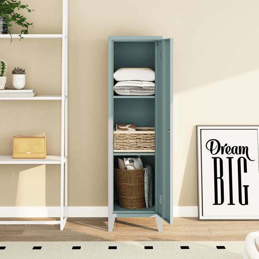 Cacifo metálico Kurikka com 3 compartimentos em aço 137x38x38 cm - Azul cinzento en.casa