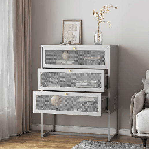 Cómoda Sund com 3 gavetas em aço 105x80x40cm - Cinzento en.casa