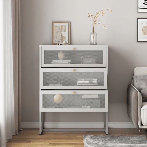 Cómoda Sund com 3 gavetas em aço 105x80x40cm - Cinzento en.casa