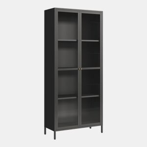 Vitrina Säkylä com 2 portas e 4 prateleiras, vidro canelado e aço 180 x 80 x 35 cm - Preto e translúcido en.casa.