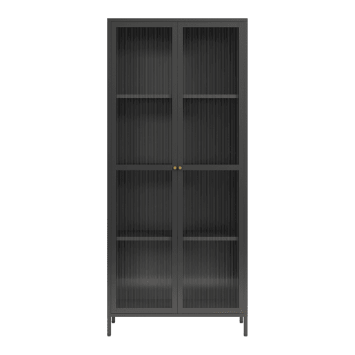 Vitrina Säkylä com 2 portas e 4 prateleiras, vidro canelado e aço 180 x 80 x 35 cm - Preto e translúcido en.casa.