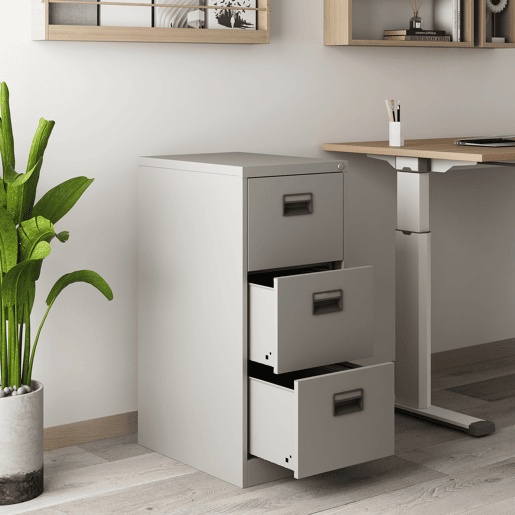 Armário de arquivo Rääkkylä com 3 gavetas em aço 103x45x62 cm - Cinzento en.casa