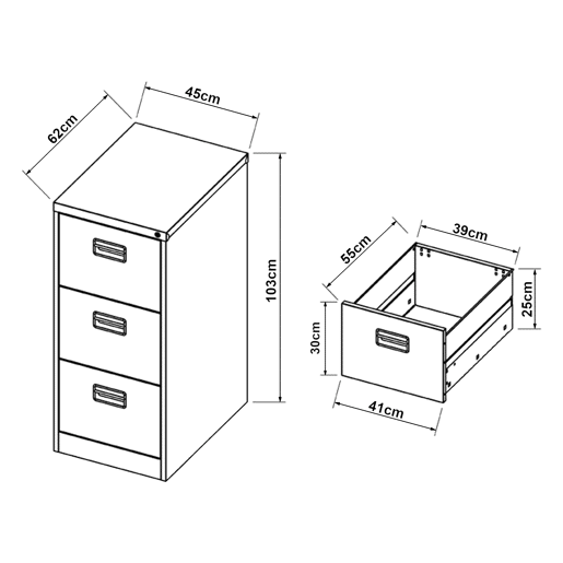 Armário de arquivo Rääkkylä com 3 gavetas em aço 103x45x62 cm - Cinzento en.casa