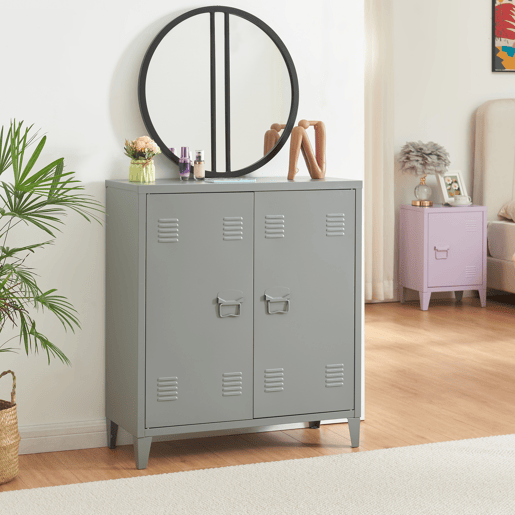 Armário de escritório Oripää com prateleira de aço ajustável 90x80x33cm - Cinzento escuro en.casa
