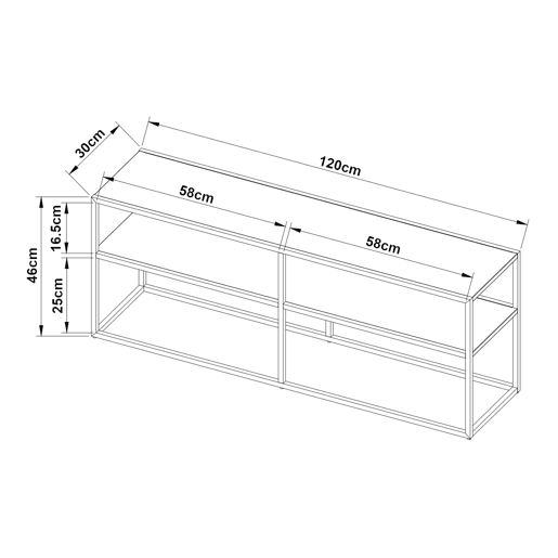 Mesa Tele Solund com 2 prateleiras em aço 120x30x46 cm - Preto en.casa