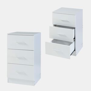 Conjunto de 2 mesas de cabeceira Aurdal com 3 gavetas em aglomerado 66x37x34.5cm - Branco alto brilho en.casa