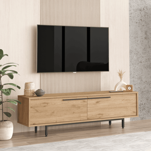 Mesa de TV Urejovle com 2 portas em aglomerado 160x35.5x45cm - efeito carvalho en.casa