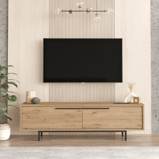 Mesa de TV Urejovle com 2 portas em aglomerado 160x35.5x45cm - efeito carvalho en.casa