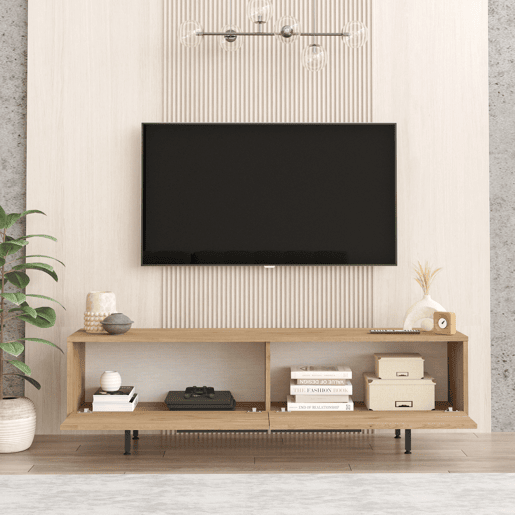 Mesa de TV Urejovle com 2 portas em aglomerado 160x35.5x45cm - efeito carvalho en.casa