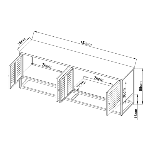 Suporte de TV Janakkala em aço 153x35x55cm - Preto en.casa