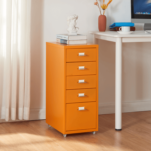 Armário de arquivo móvel Kökar com 5 gavetas 69x28x41 cm aço - Laranja en.casa