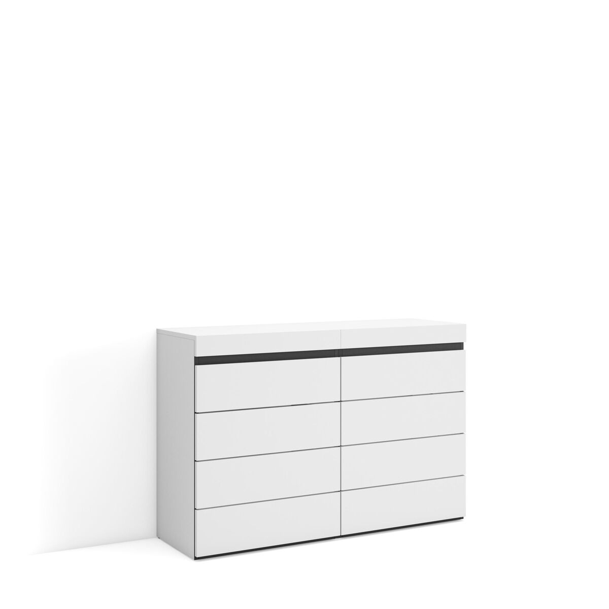 Cómoda, cajonera, mueble auxiliar, 114x35x75cm, dormitorio, habitación, con almacenamiento, estilo moderno, blanco y negro