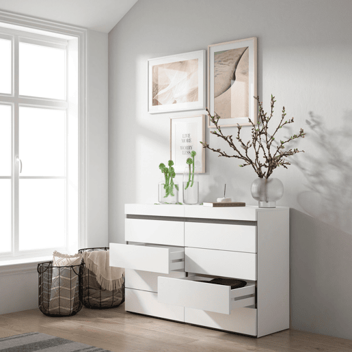 Cómoda, Com Gavetas, Armazenamento, 114x35x75cm, Para quarto, dormitório, Camiseiro, Estilo moderno, Branco e preto Cómoda, Com Gavetas, Armazenamento, 114x35x75cm, Para quarto, dormitório, Camiseiro, Estilo moderno, Branco e preto