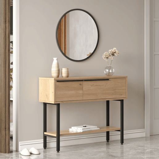 Mesa de Consola Vesanto com compartimentos 100x29.5x76cm - Efeito Carvalho en.casa