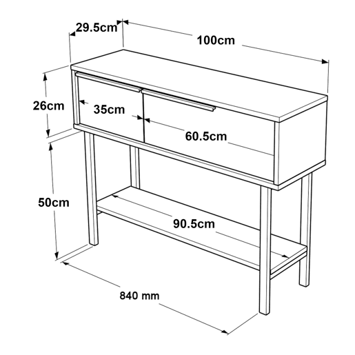 Mesa de Consola Vesanto com compartimentos 100x29.5x76cm - Efeito Carvalho en.casa