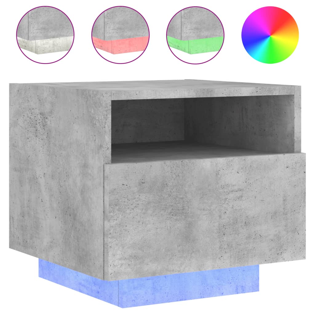 Vidaxl mesita de noche con luces led gris hormigón 40x39x37 cm