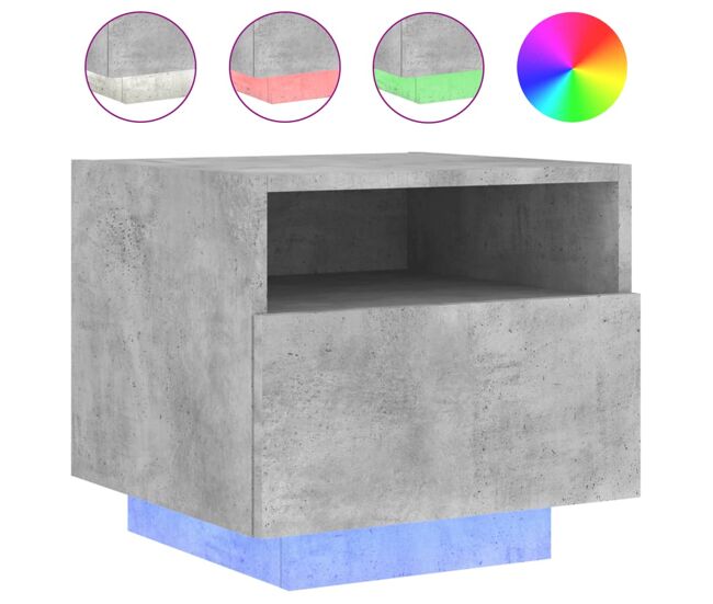 Vidaxl mesita de noche con luces led gris hormigón 40x39x37 cm