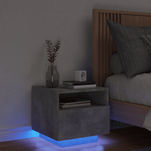 vidaXL Mesa de cabeceira com luzes LED 40x39x37 cm cinzento-cimento vidaXL Mesa de cabeceira com luzes LED 40x39x37 cm cinzento-cimento