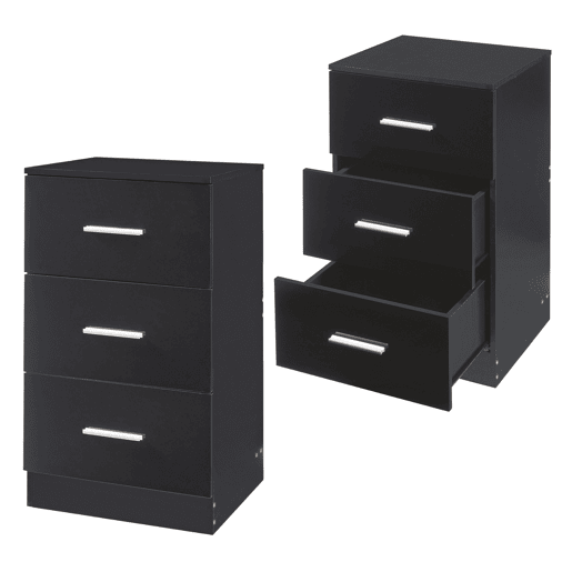 Conjunto de 2 mesas de cabeceira Aurdal com 3 gavetas em aglomerado 66x37x34.5cm - Preto alto brilho en.casa