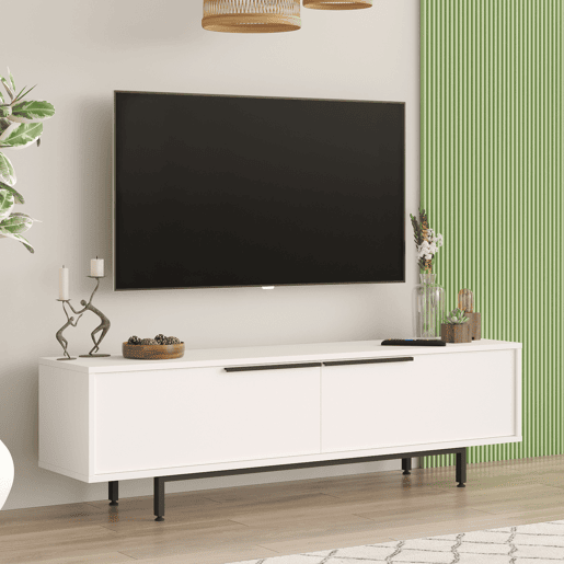 Mesa de TV Urejovle com 2 portas de aglomerado 160x35.5x45cm - Branco en.casa