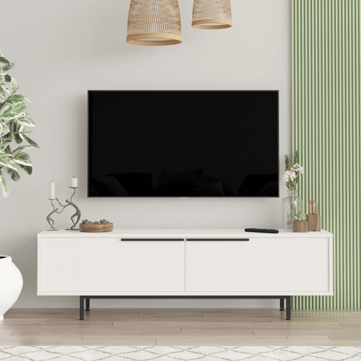 Mesa de TV Urejovle com 2 portas de aglomerado 160x35.5x45cm - Branco en.casa