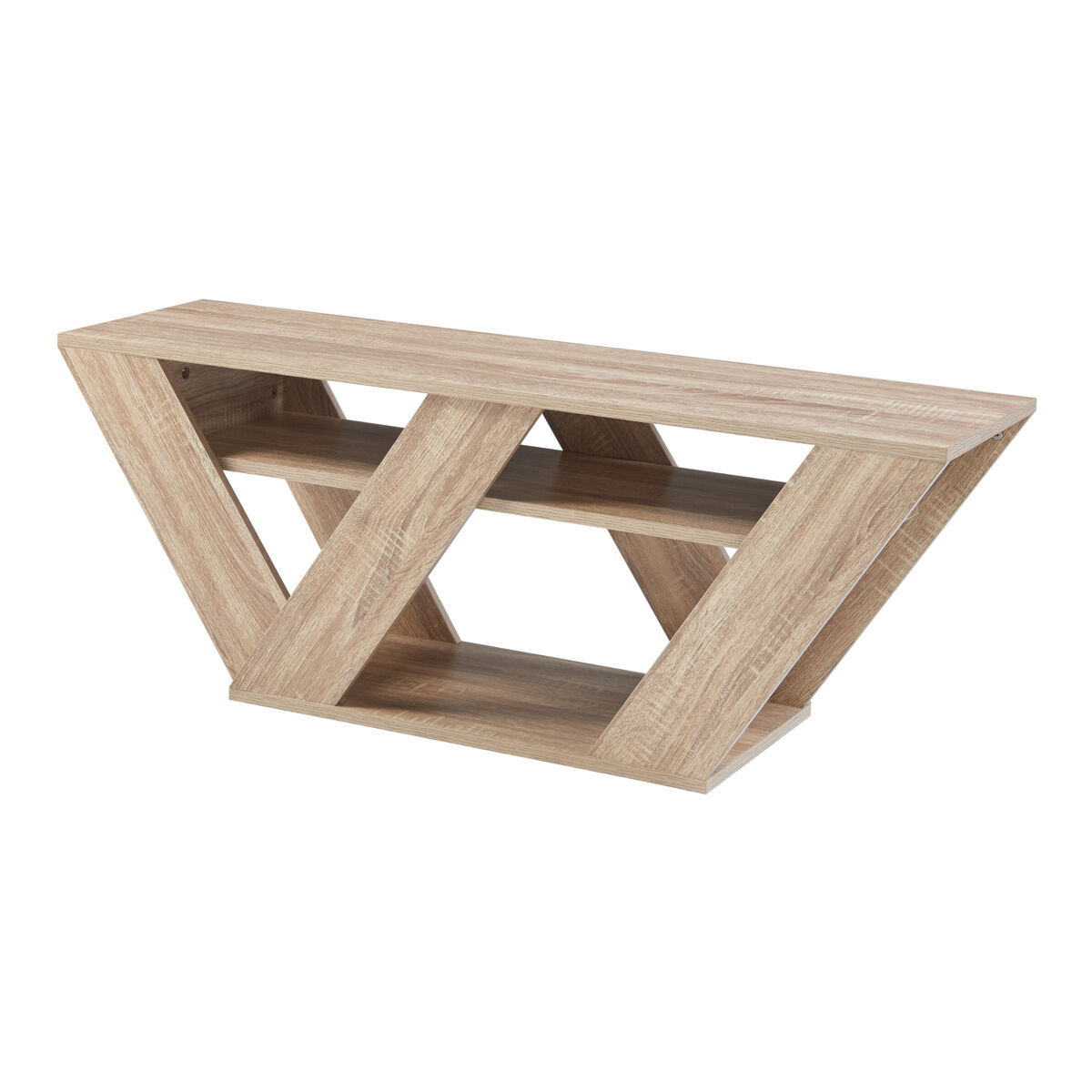 Mesa de tv nome con 2 estantes aglomerado 110x30x40cm - efecto roble [en.casa]