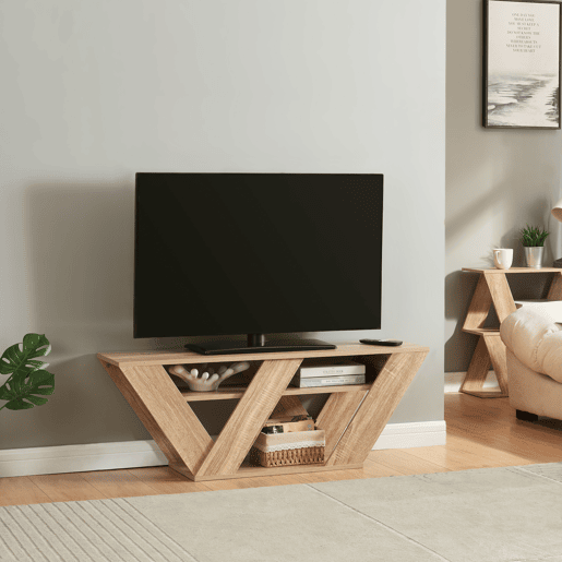Mesa TV Nome com 2 prateleiras em aglomerado 110x30x40cm - Efeito carvalho en.casa Mesa TV Nome com 2 prateleiras em aglomerado 110x30x40cm - Efeito carvalho en.casa
