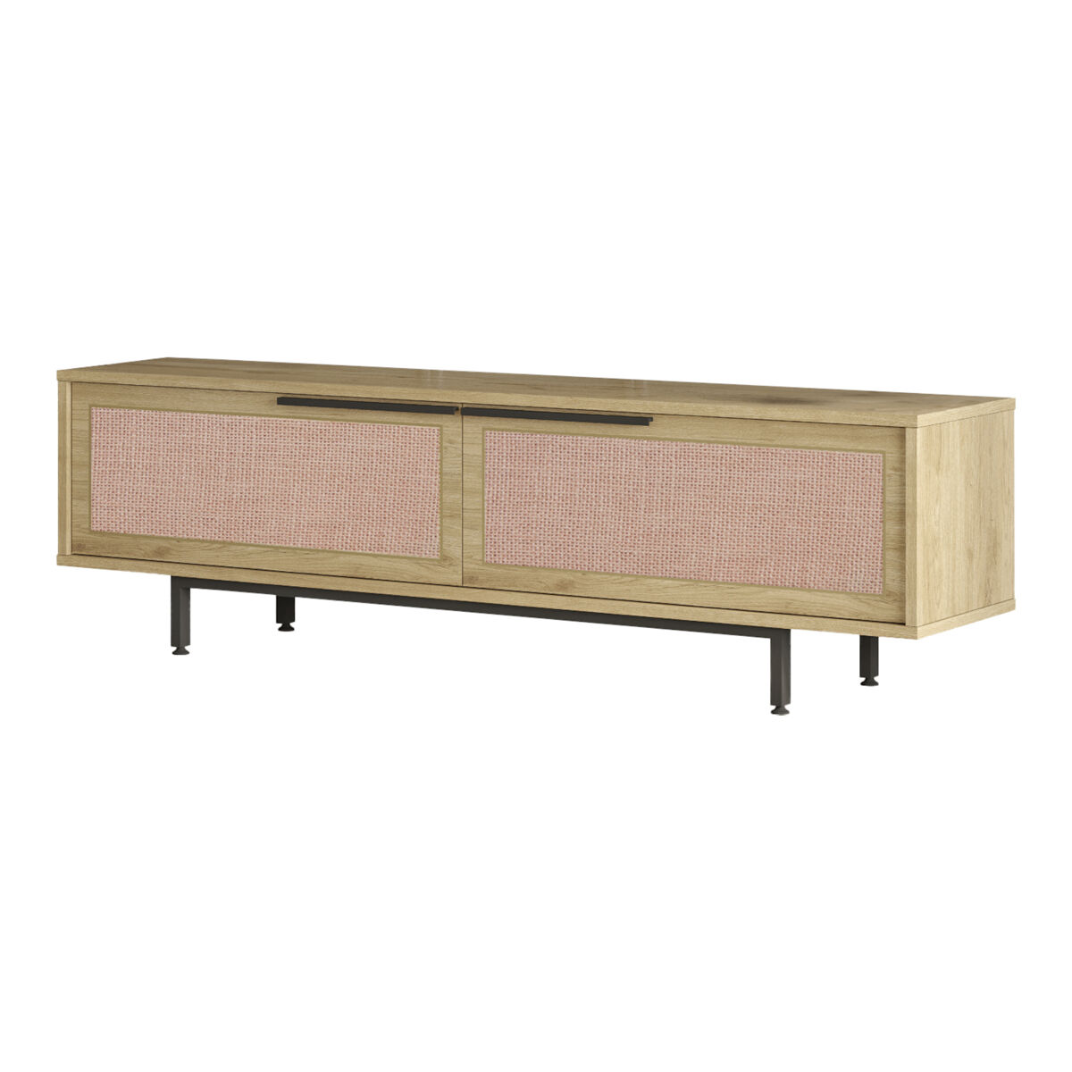 Mueble de tv kvænangen con 2 puertas aglomerado 160x35.5x45cm - roble / ratán [en.casa]