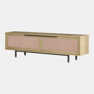 Suporte para TV Kvænangen com 2 portas em aglomerado 160x35.5x45cm - Carvalho  Rattan en.casa