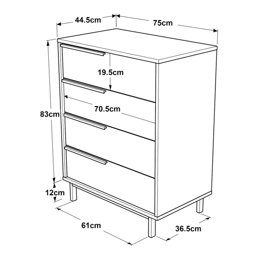 Cómoda Vesanto com 4 gavetas - 95x75x44,5cm - Branco en.casa.