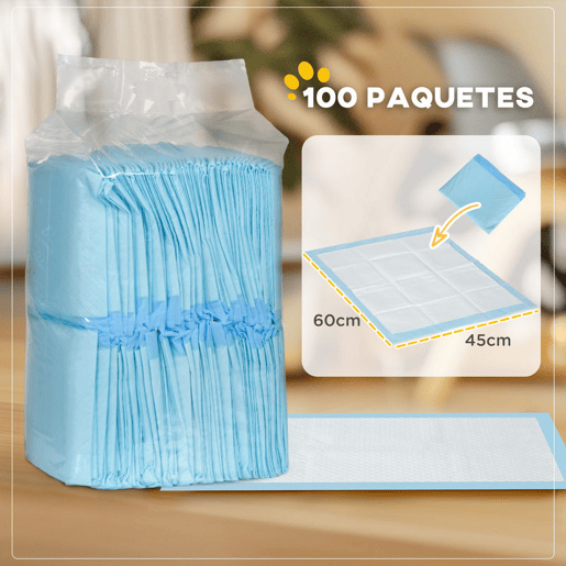 PawHut Resguardos de Treino Animais de Estimação 100 Unidades 45x60 cm Resguardos Absorventes para Cães Desenho com 6 Camadas com Superfície de Secagem Rápida Azul