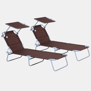 Outsunny Conjunto de 2 EspreguiƧadeiras DobrĆ”veis EspreguiƧadeiras de Jardim ReclinĆ”veis com Toldo RemovĆvel Encosto AjustĆ”vel em 5 NĆveis para TerraƧo Piscina 187x58x36 cm Marrom