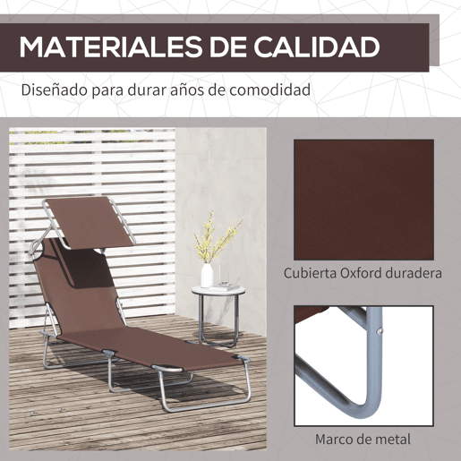 Outsunny Conjunto de 2 Espreguiçadeiras Dobráveis Espreguiçadeiras de Jardim Reclináveis com Toldo Removível Encosto Ajustável em 5 Níveis para Terraço Piscina 187x58x36 cm Marrom