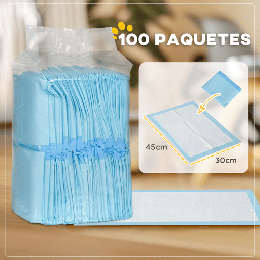 PawHut Resguardos de Treino Animais de Estimação 100 Unidades 45x30 cm Resguardos Absorventes para Cães Desenho com 6 Camadas com Superfície de Secagem Rápida Azul