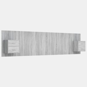 vidaXL Cabeceira cama + armários madeira processada sonoma cinzento