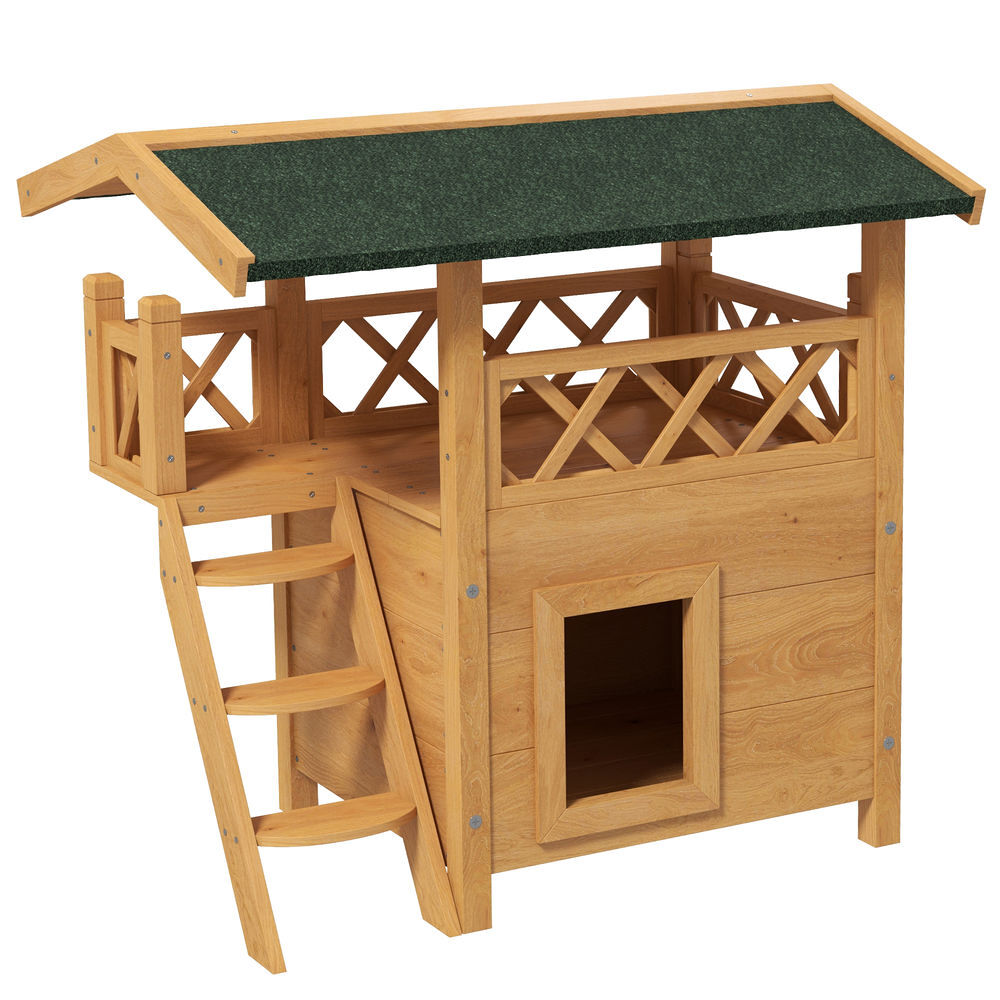 Caseta para Gatos Madera de Abeto PawHut
