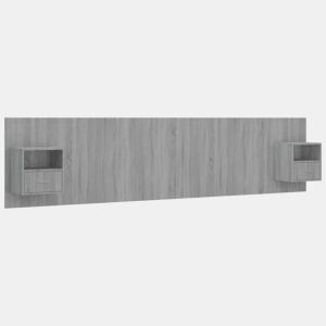 vidaXL Cabeceira cama + armários madeira processada sonoma cinzento