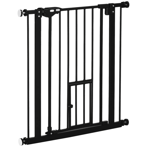 PawHut Barreira de Segurança para Cães Animais de Estimação 74-80cm para Escadas Portas e Corredor com Porta com Fechamento Automático e Sistema de Duplo Bloqueio Altura 76,2cm Preto