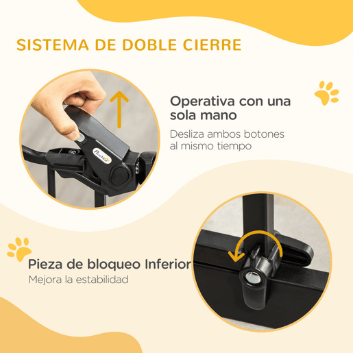 PawHut Barreira de Segurança para Cães Animais de Estimação 74-80cm para Escadas Portas e Corredor com Porta com Fechamento Automático e Sistema de Duplo Bloqueio Altura 76,2cm Preto
