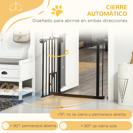 PawHut Barreira de Segurança para Cães Animais de Estimação 74-80cm para Escadas Portas e Corredor com Porta com Fechamento Automático e Sistema de Duplo Bloqueio Altura 76,2cm Preto