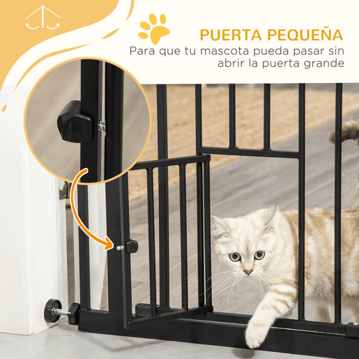 PawHut Barreira de Segurança para Cães Animais de Estimação 74-80cm para Escadas Portas e Corredor com Porta com Fechamento Automático e Sistema de Duplo Bloqueio Altura 76,2cm Preto