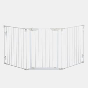 PawHut Barreira de Segurança para Animais de Estimação Barreira Dobrável de 3 Painéis com Fechadura Inteligente para Corredor Escada 180x74,5 cm Branco