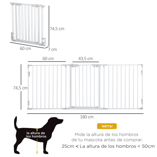 PawHut Barreira de Segurança para Animais de Estimação Barreira Dobrável de 3 Painéis com Fechadura Inteligente para Corredor Escada 180x74,5 cm Branco