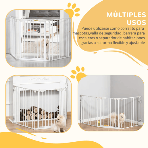 PawHut Barreira de Segurança para Animais de Estimação Barreira Dobrável de 3 Painéis com Fechadura Inteligente para Corredor Escada 180x74,5 cm Branco