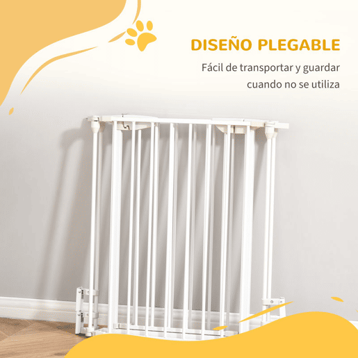 PawHut Barreira de Segurança para Animais de Estimação Barreira Dobrável de 3 Painéis com Fechadura Inteligente para Corredor Escada 180x74,5 cm Branco