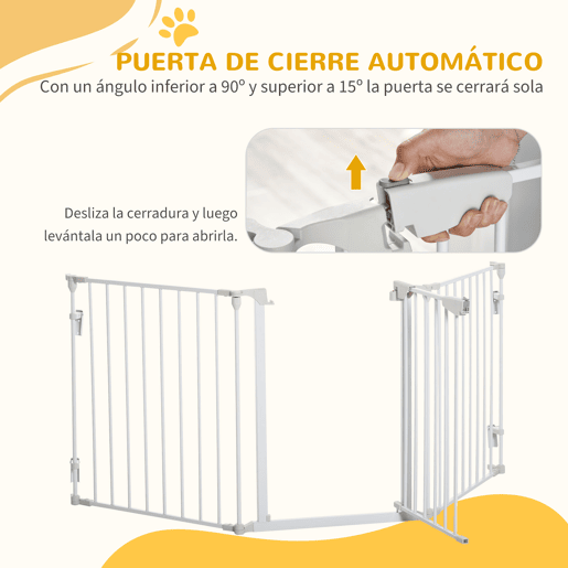 PawHut Barreira de Segurança para Animais de Estimação Barreira Dobrável de 3 Painéis com Fechadura Inteligente para Corredor Escada 180x74,5 cm Branco