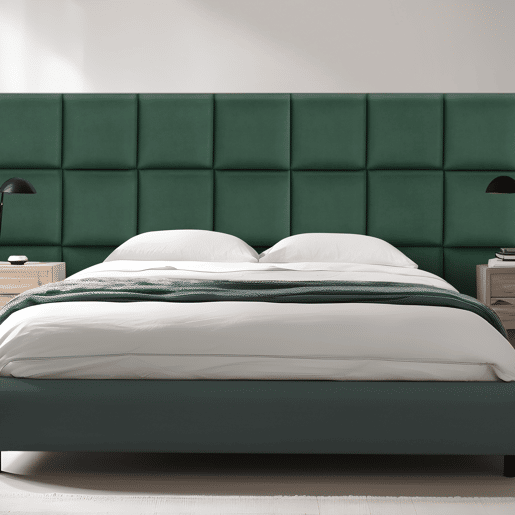 Conjunto de 4 painéis de parede acolchoados Carpino veludo 30x30cm - Verde escuro neu.haus