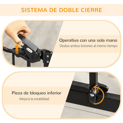 PawHut Barreira de Segurança para Cães com Porta Pequena Barreira para Animais de Estimação Extensível com Fechamento Automático e Sistema Duplo de Bloqueio 74-101x104,1 cm Preto